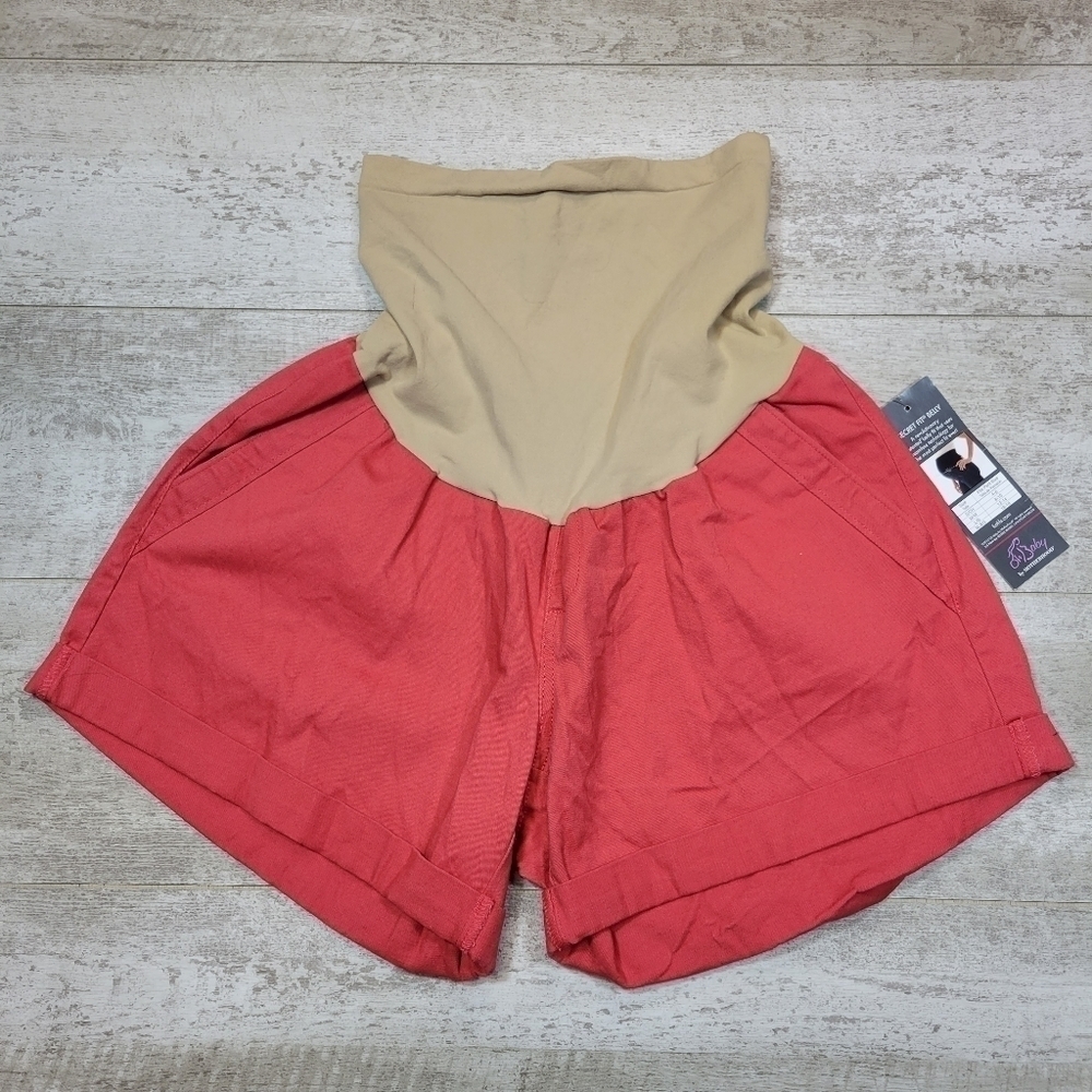 NEW Coral / Orange OH Baby Motherhood Maternity Shorts Size Large